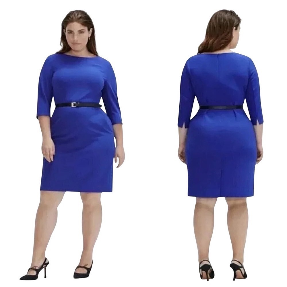 MM LaFleur Womens Etsuko Sheath Dress +3 22W Cobalt Blue 3/4 Sleeve Professional